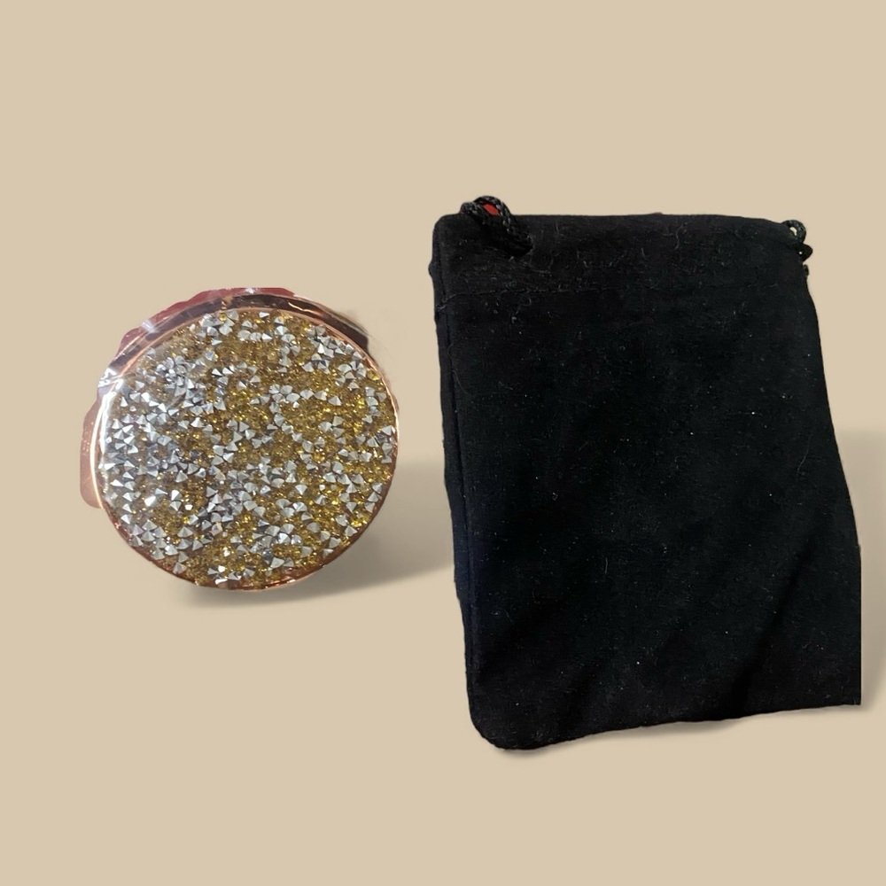 Gold and Silver Glitter Compact with Black Pouch